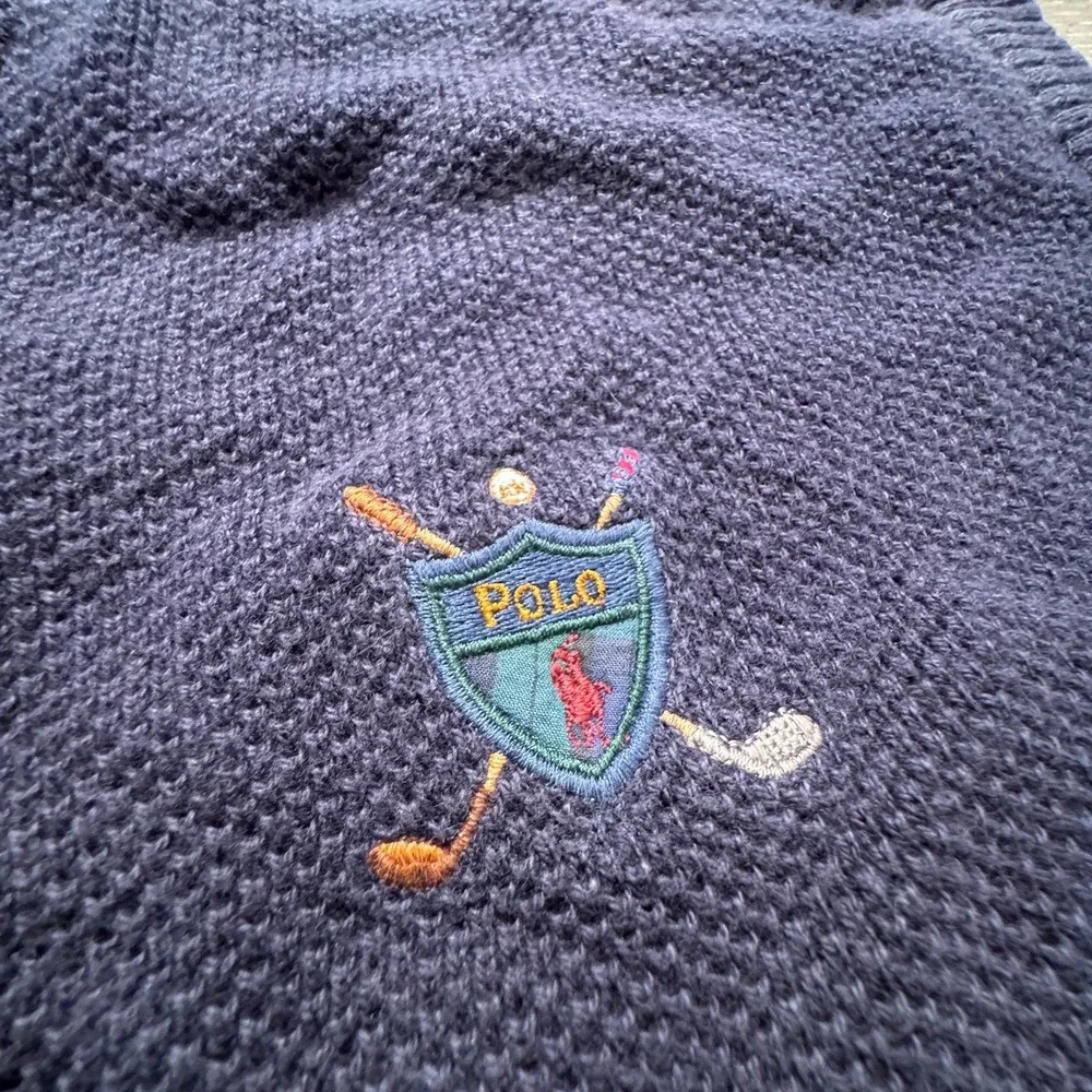 Polo Ralph Lauren Sweater Vest Mens Large Blue Cotton‎ Golf Crest Logo V-Neck UK